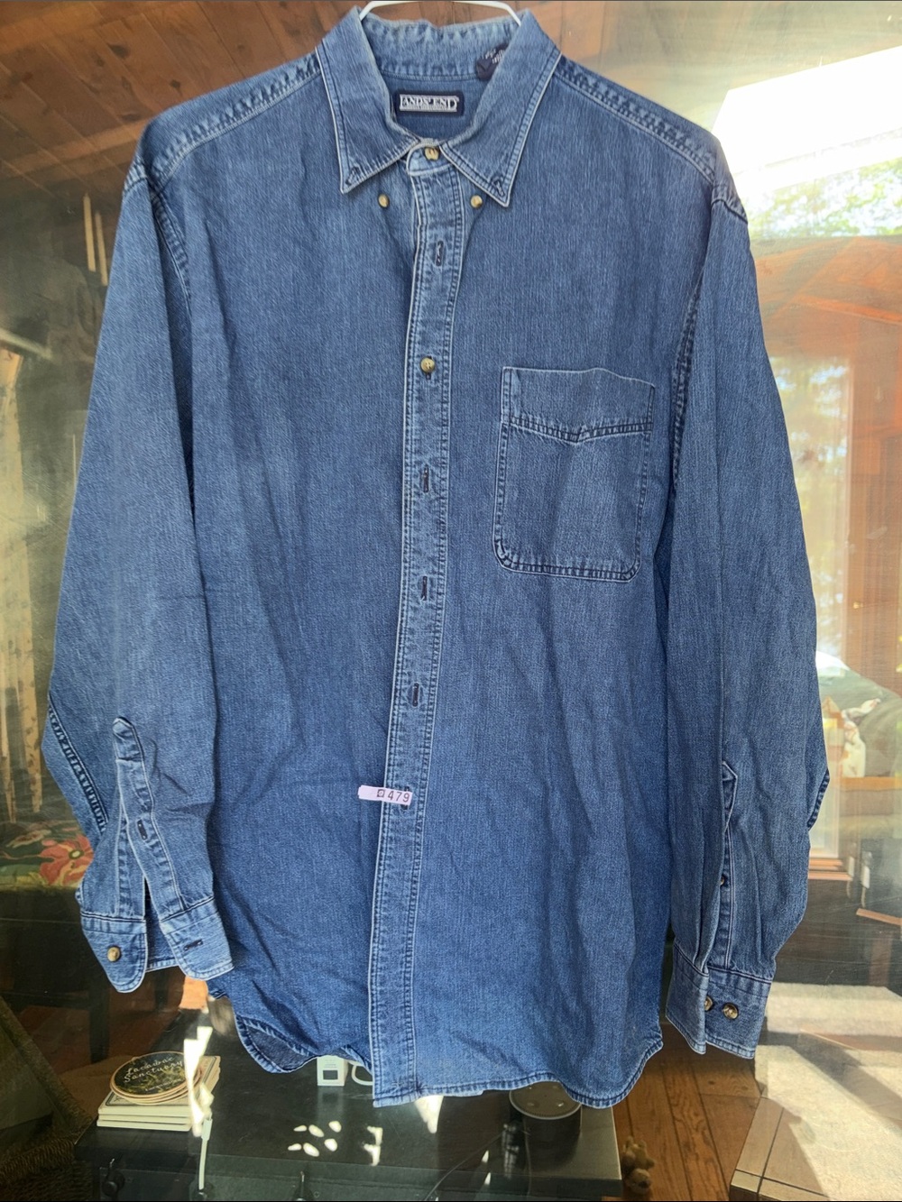 Lands End, Men's Denim long sleeve Shirt - Blue